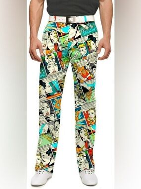 Loudmouth CRAK comic strip golf pants retro graphic Size 34” X 32”